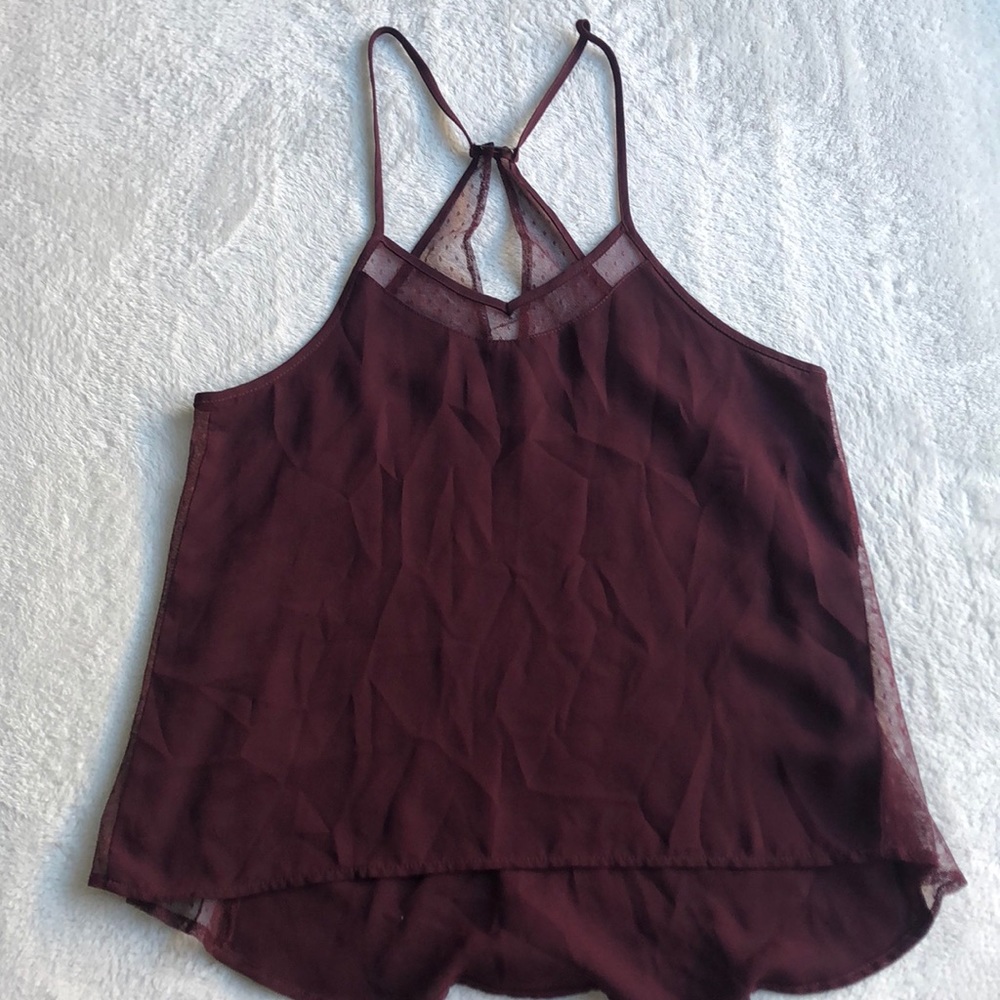 Burgundy tank with “lace” see-through